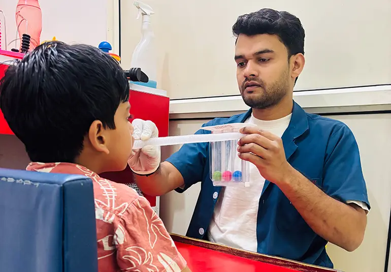 Speech therapist interacting with a child